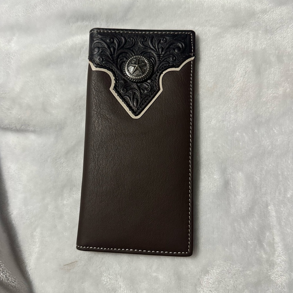Montana West Brown and Black Leather Wallet with Embossed Design